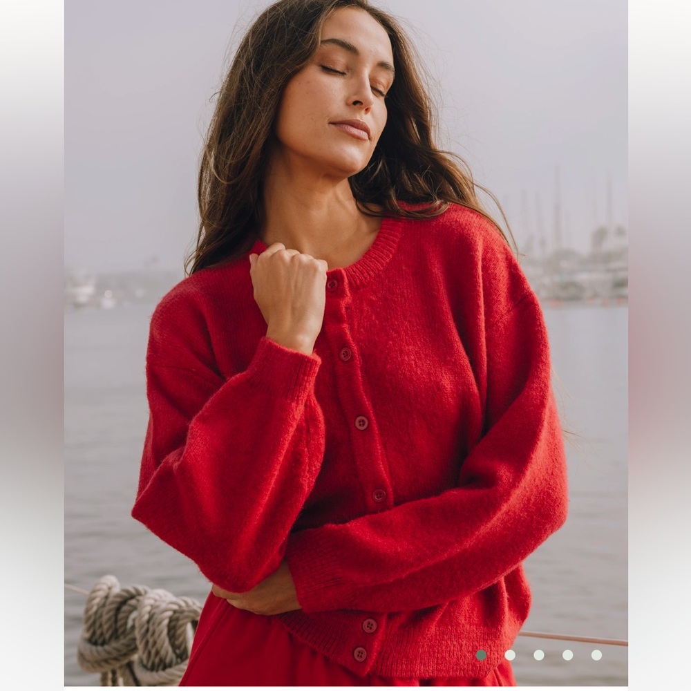 Daily Drills Red Women's Fuzzy Button Cardigan